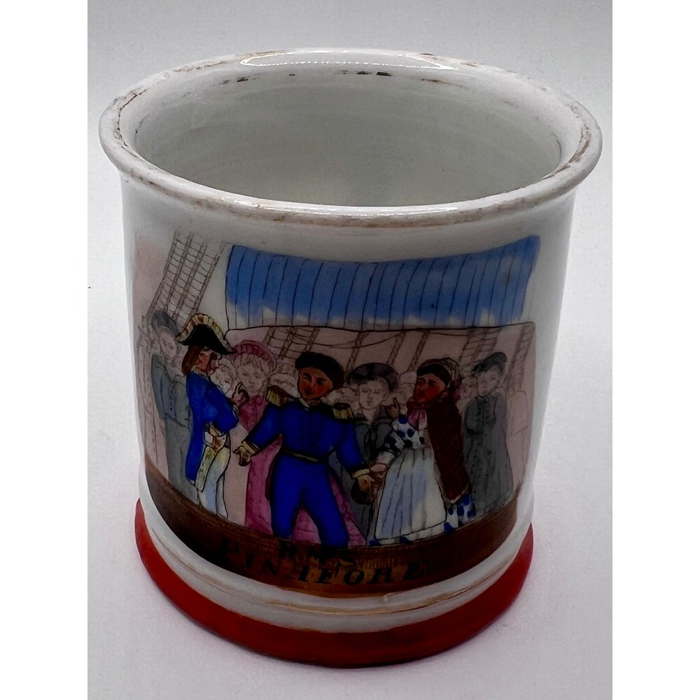 Staffordshire Shaving Mug White Good HMS Pinafore Antique Pre-1890 Porcelain